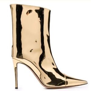 Alexandre Vauthier Gold Metallic Mirrored Pointed Toes Ankle Boots